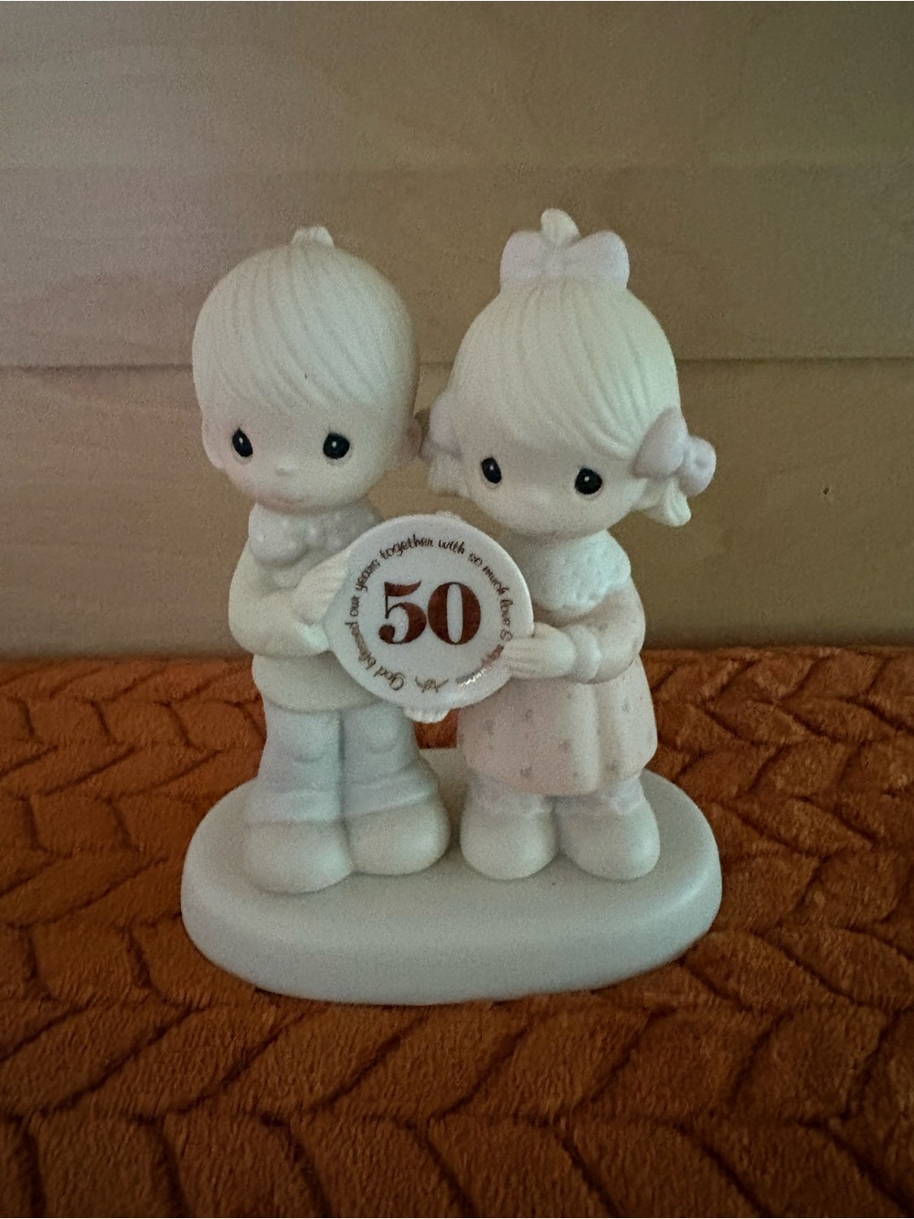 Enesco White Porcelain 50th Anniversary Cake Topper with Gold Accent